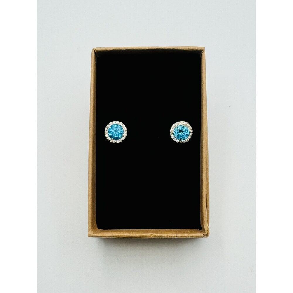 Vintage 925 Pure Sterling Silver Earrings Blue CZ Gold Plated G1